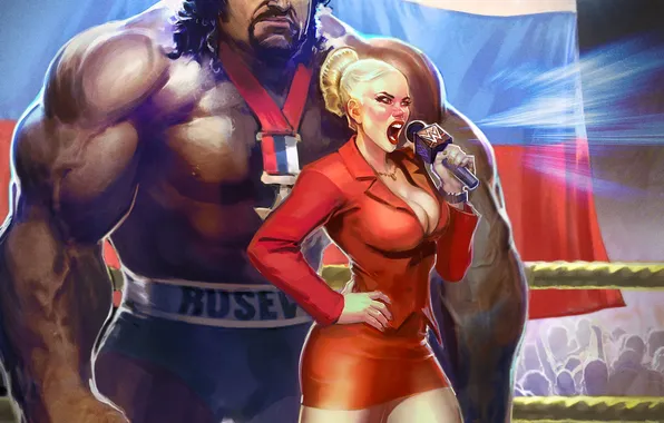 Девушка, блондинка, микрофон, wwe, wrestling, rusev