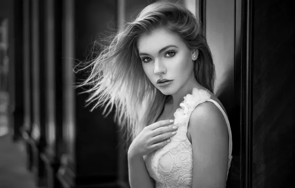 Взгляд, девушка, портрет, макияж, прическа, красавица, черно-белое, Anna