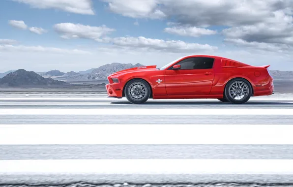 Красный, Mustang, Ford, Shelby, GT500, мустанг, профиль, red