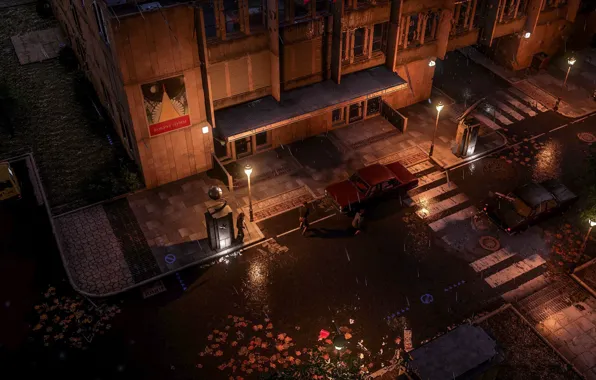 Ночь, город, дождь, Game, стратегия, Phantom Doctrine, холодная война, Очень тихий шторм
