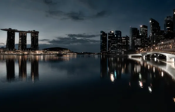 Ночь, город, Singapore, Marina Bay