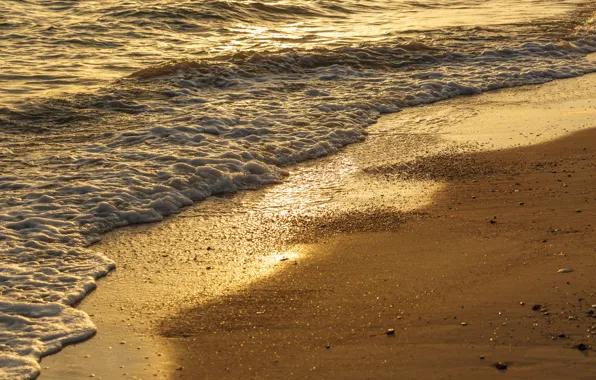 Картинка песок, море, волны, пляж, лето, закат, summer, beach
