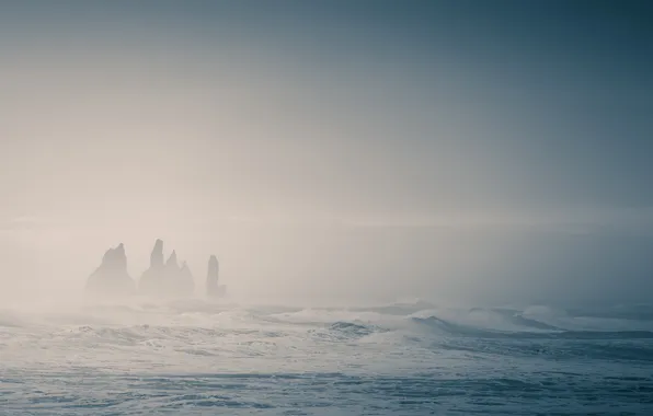 Картинка море, пейзаж, природа, туман, скалы