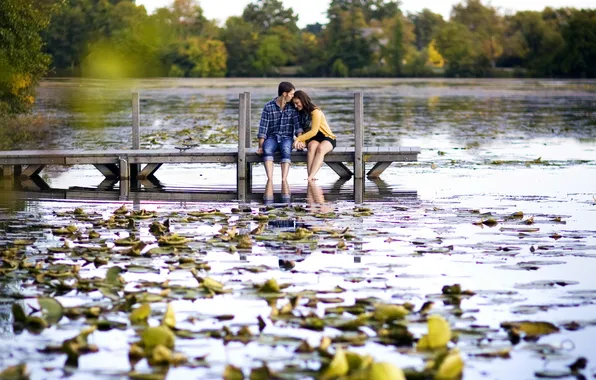 Картинка мост, озеро, настроение, свидание