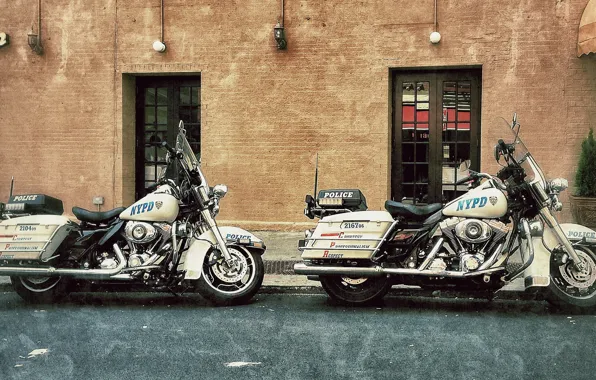 Мотоциклы, улица, Harley-Davidson, полицейские, дорожный патруль