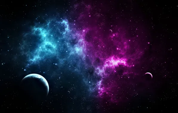Картинка звезды, туманность, планеты, арт, созвездие, nebula