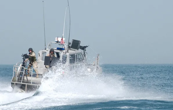 Картинка море, брызги, Военный катер