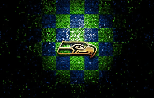 Wallpaper, sport, logo, NFL, glitter, checkered, Seattle Seahawks