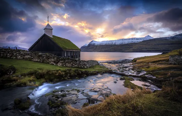 Sunrise, Church, Faroe Island