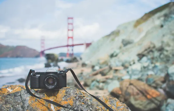 Картинка мост, камни, камера, фотоаппарат, объектив, canon