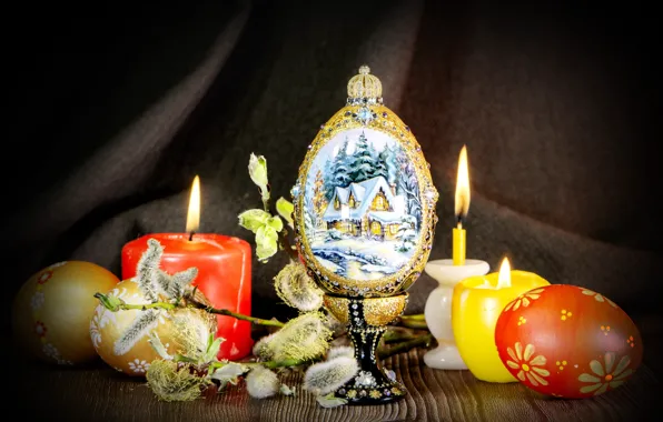Зима, лес, снег, стол, праздник, яйцо, яйца, весна