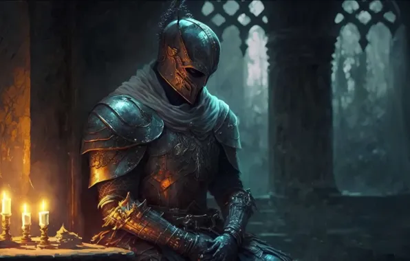 Middle Ages, candles, knight, meditation, middle age