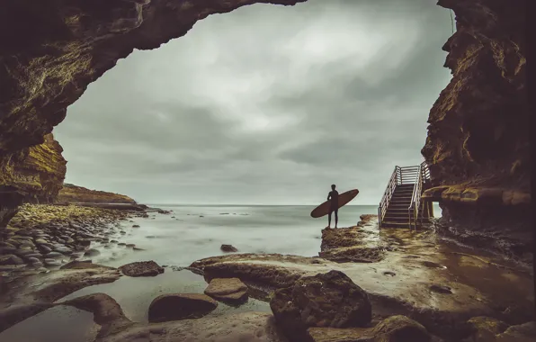 Storm, sea, surfing, surf, surfer, surfboard, cloudy, extreme sport