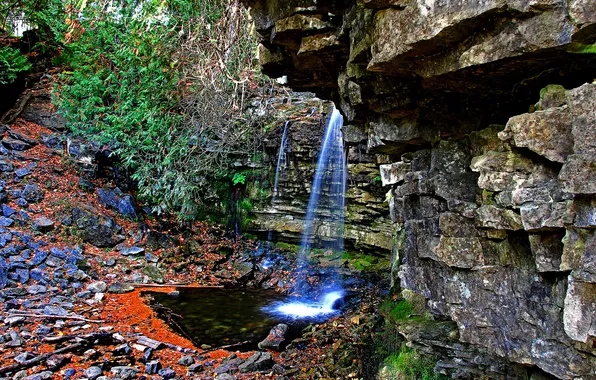 Картинка ручей, камни, скалы, водопад