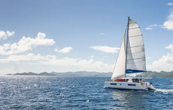 Океан, побережье, яхта, паруса, Bareboat charter BVI, sailing in the BVI, Бербоут-чартер на Британских Виргинских …