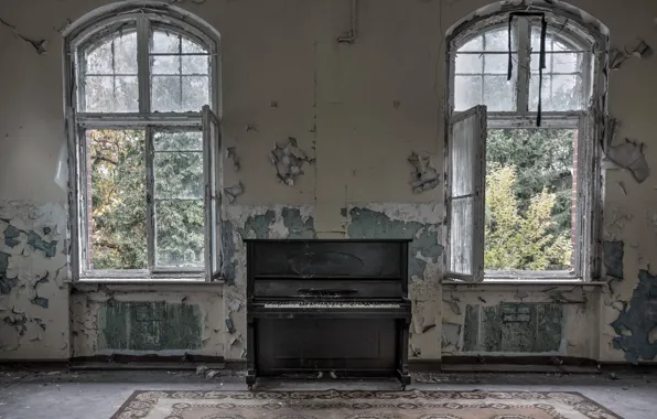 Картинка комната, окна, пианино