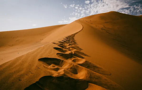 Песок, следы, Пустыня, холм, песчинки, desert, sand, дюна