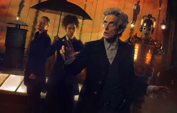 Картинка крыша, зонт, актеры, Doctor Who, Доктор Кто, Киберлюди, John Simm, Peter Capaldi