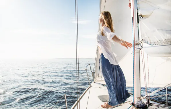 Картинка море, девушка, яхта