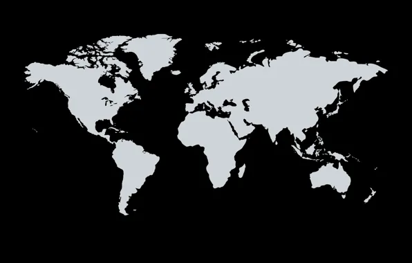 Мир, материки, черный фон, карта мира, континенты, белый цвет
