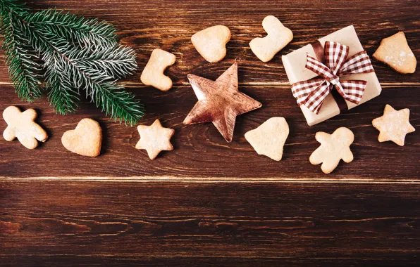 Елка, Новый Год, печенье, Рождество, подарки, happy, Christmas, wood