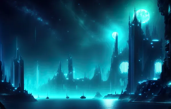 City, future, landscape, art, fantastic, cyberpunk, digital art, Futuristic