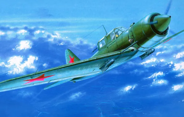 Небо, рисунок, сухой, штурмовик, самолёт, Су-6 м-71