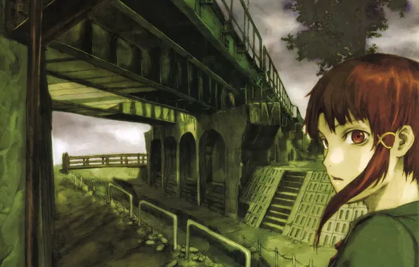 Взгляд, мост, фантастика, Арт, киберпанк, драма, Serial Experiments Lain, everyone is connected