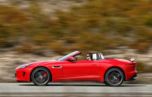 Картинка авто, обои, скорость, Jaguar, вид сбоку, F-Type, V8 S