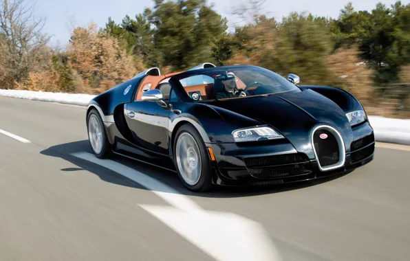 Картинка Bugatti, Veyron, black, front view, Bugatti Veyron 16.4 Grand Sport Vitesse Roadster