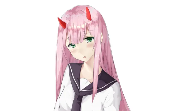 Девушка, портрет, рожки, 002, Darling In The Frankxx, Милый во Франксе, Zero Two