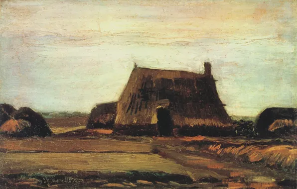 Картинка хижина, Винсент ван Гог, Farm with Stacks of Peat