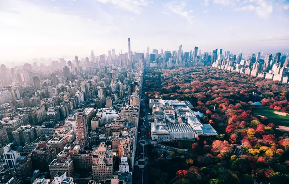 Осень, город, парк, США, Нью Йорк