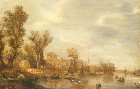 Пейзаж, масло, картина, Jan van Goyen, Ян ван Гойен, Вид Реки, 1630