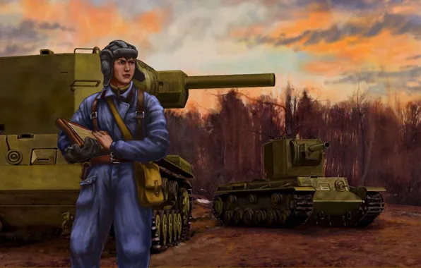Картинка танк, art, тяжелый, командир, советский, ww2, КВ-2, Клим Ворошилов