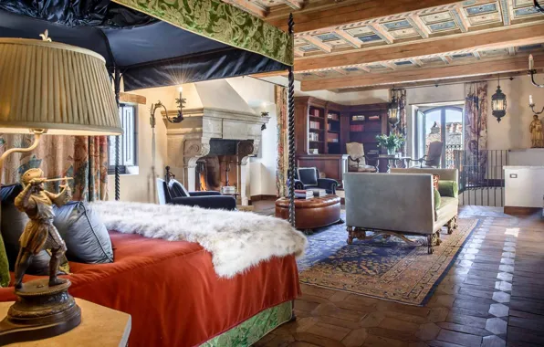 Интерьер, Италия, камин, библиотека, гостиная, жилая комната, Перуджа, Perugia