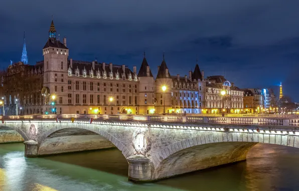 Мост, река, Франция, Париж, здания, Paris, France, Seine River