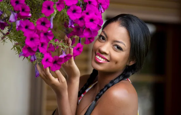 Hot girl, flowers, model, sexy woman, photoshoot, posing, black hair, hot babe