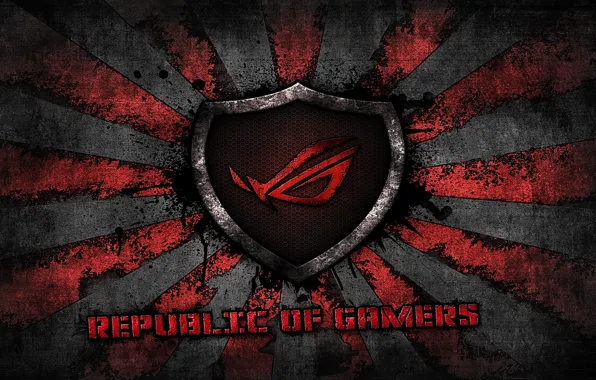Red, logo, grey, background, brand, asus, rog, republic of gamers