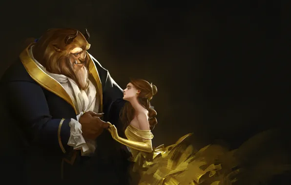 Девушка, танец, платье, арт, Beauty and the Beast, Красавица и чудовище
