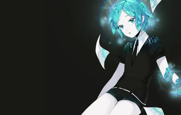 Девушка, блеск, чёрный фон, листы бумаги, Houseki no Kuni, Страна Самоцветов