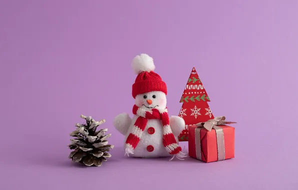 Коробка, подарок, шапка, игрушка, шарф, Рождество, Новый год, снеговик