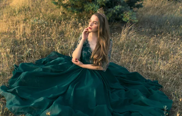 Трава, взгляд, девушка, свет, природа, лицо, поза, стиль