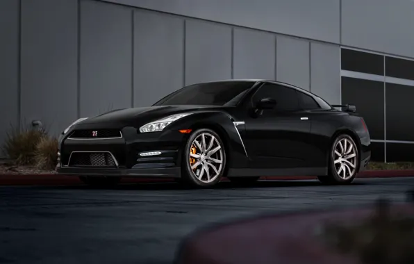 Картинка GTR, Nissan, Car, Front, Black, R35, Road, Wheels