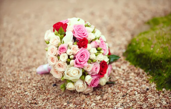Картинка цветы, розы, букет, розовые, белые, pink, flowers, bouquet
