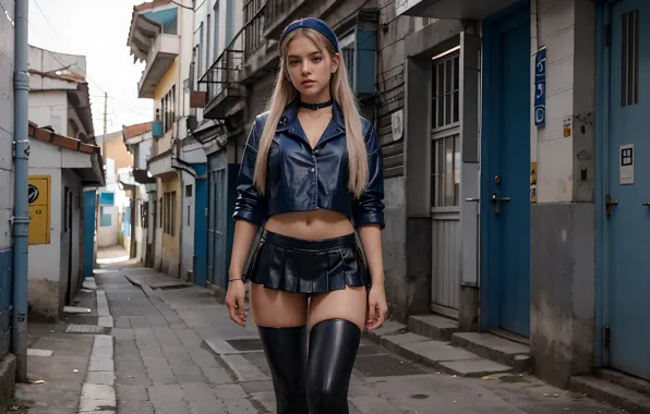 Girl, sexy, legs, leather, blonde, fetish, latex, mini-skirt