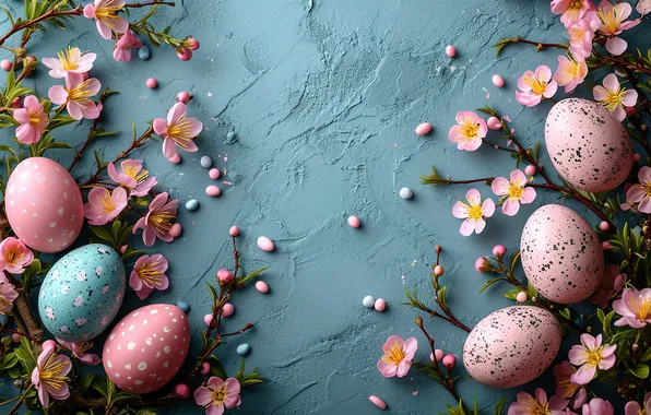 Цветы, яйца, весна, colorful, Пасха, happy, pink, blossom