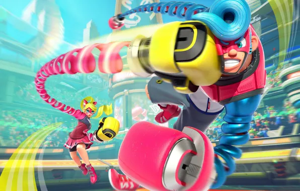Girl, game, robot, mecha, man, fight, punch, fighters