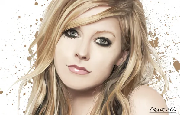 Девушка, лицо, арт, кляксы, певица, Avril Lavigne, Adrien Gaudin