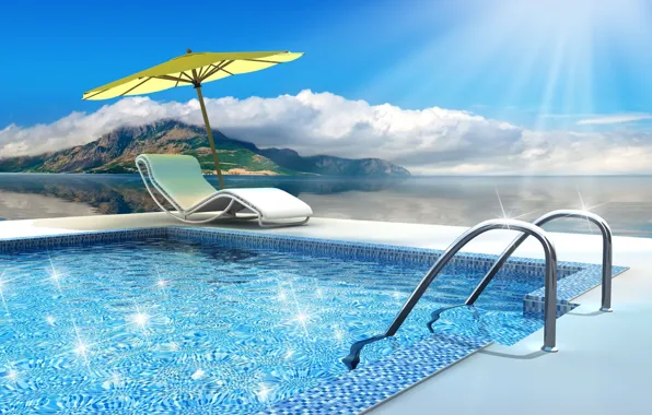 Солнце, океан, бассейн, pool, water, swimming, glittering